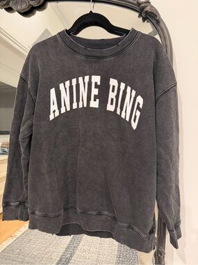 Anine Bing Vintage Black Logo Crewneck Sweatshirt